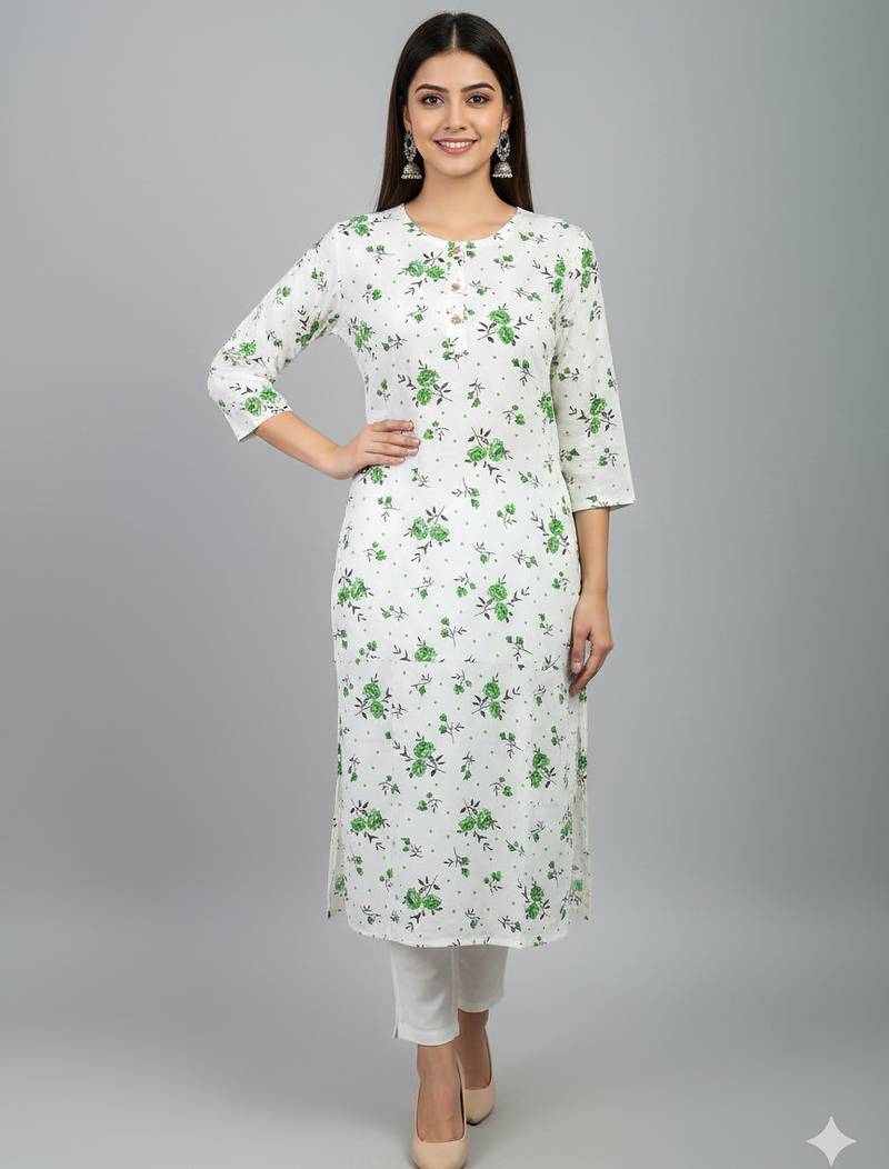 White printed cotton kurti