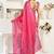 Dark pink printed linen pre draped  saree with blouse