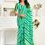 Green, blue printed linen pre draped  saree with blouse