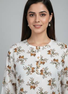 Saka Designs White Printed Cotton Kurti 3