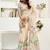 Light beige printed linen pre draped  saree with blouse