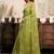 Lime green printed linen pre draped  saree with blouse