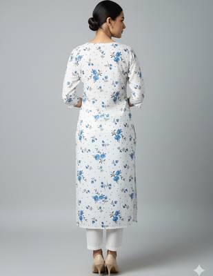 Saka Designs White Printed Cotton Kurti 2
