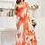 Orange printed linen pre draped  saree with blouse