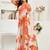 Orange printed linen pre draped  saree with blouse