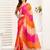 Orange, pink printed linen pre draped  saree with blouse