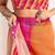 Orange, pink printed linen pre draped  saree with blouse