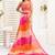 Orange, pink printed linen pre draped  saree with blouse