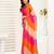 Orange, pink printed linen pre draped  saree with blouse