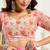 Peach printed linen pre draped  saree with blouse