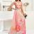 Peach printed linen pre draped  saree with blouse