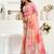 Peach printed linen pre draped  saree with blouse