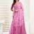 Pink printed linen pre draped  saree with blouse
