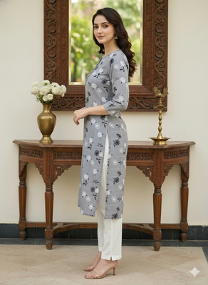 Grey Printed Cotton Kurti 2