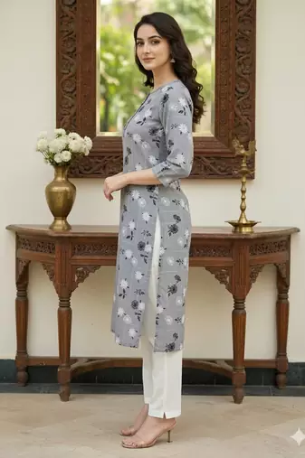 Saka Designs Grey Printed Cotton Kurti