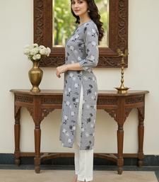 Grey printed cotton kurti