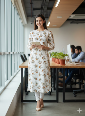 Saka Designs White Printed Cotton Kurti 4