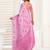 Pink printed linen pre draped  saree with blouse