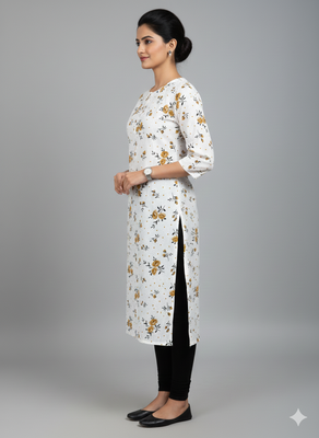 Saka Designs White Printed Cotton Kurti 3
