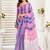 Pink, blue printed linen pre draped  saree with blouse