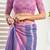 Pink, blue printed linen pre draped  saree with blouse