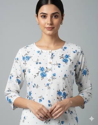 Saka Designs White Printed Cotton Kurti 3