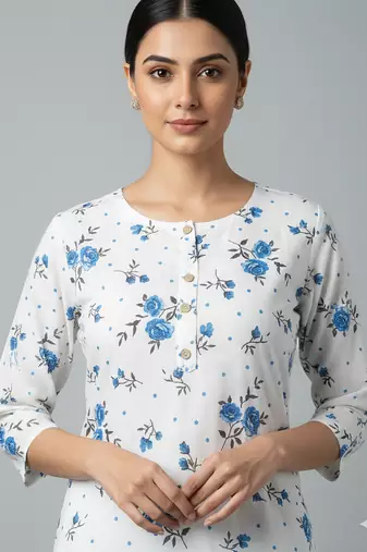 Saka Designs White Printed Cotton Kurti