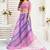 Pink, blue printed linen pre draped  saree with blouse