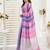 Pink, blue printed linen pre draped  saree with blouse