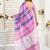 Pink, blue printed linen pre draped  saree with blouse