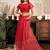 Red printed linen pre draped  saree with blouse