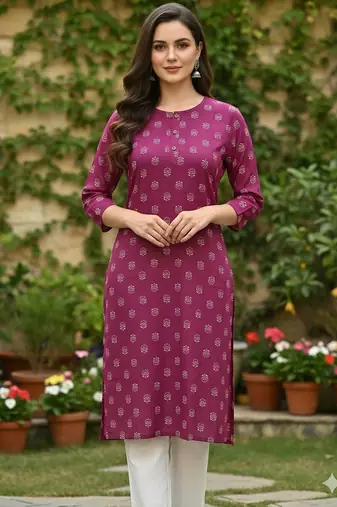 Purple printed cotton kurti