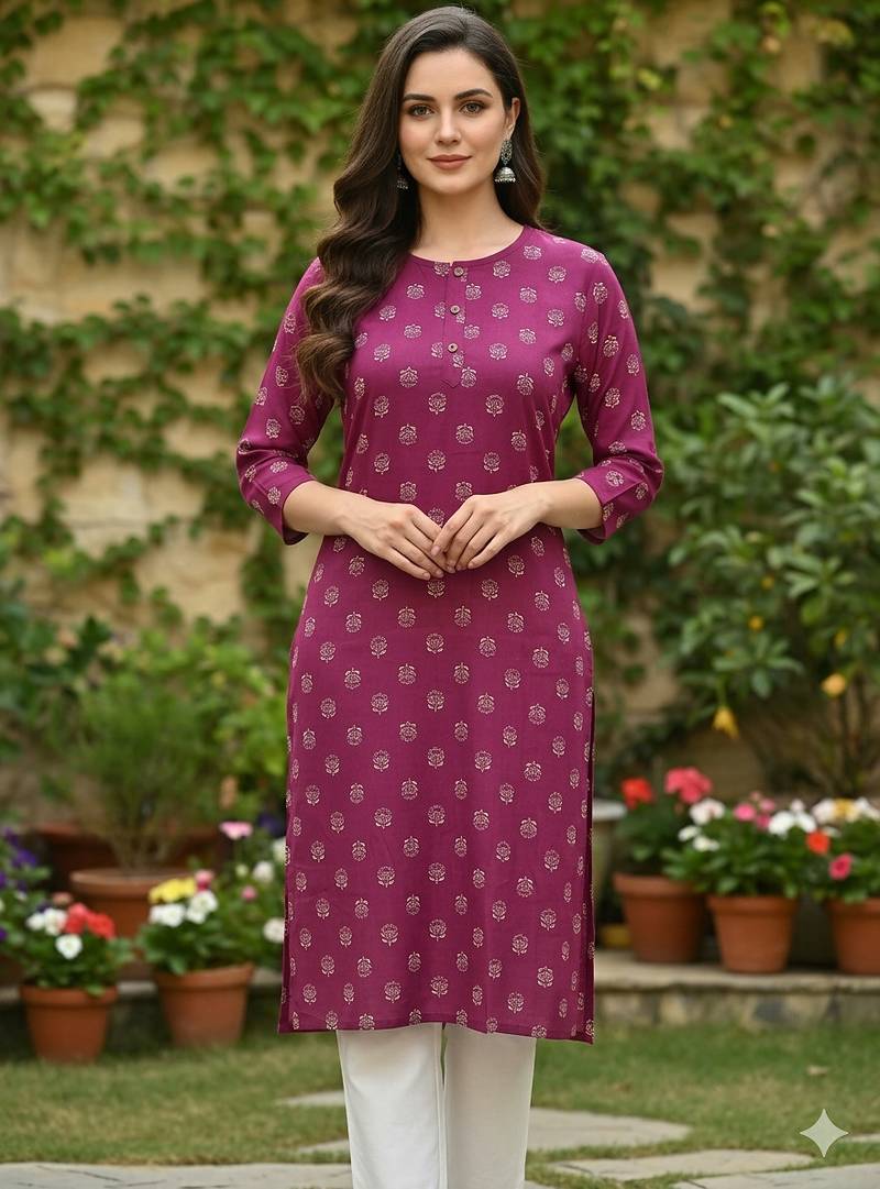 Purple printed cotton kurti