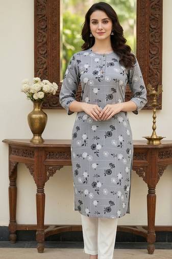 Grey printed cotton kurti