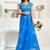 Royal blue printed linen pre draped  saree with blouse