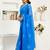 Royal blue printed linen pre draped  saree with blouse