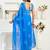 Royal blue printed linen pre draped  saree with blouse