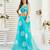 Sky blue printed linen pre draped  saree with blouse