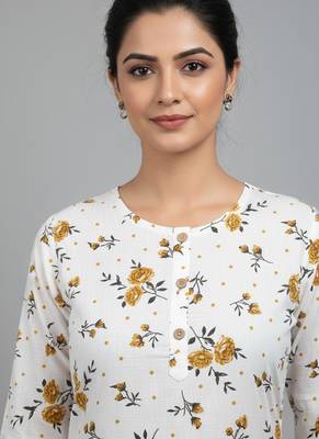 Saka Designs White Printed Cotton Kurti 4