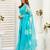 Sky blue printed linen pre draped  saree with blouse