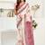 White, maroon printed linen pre draped  saree with blouse