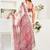 White, maroon printed linen pre draped  saree with blouse
