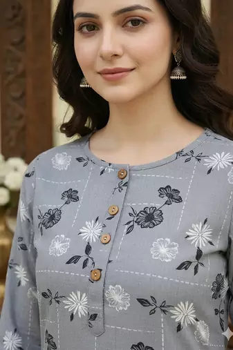 Saka Designs Grey Printed Cotton Kurti
