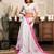 White, pink printed linen pre draped  saree with blouse