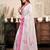 White, pink printed linen pre draped  saree with blouse