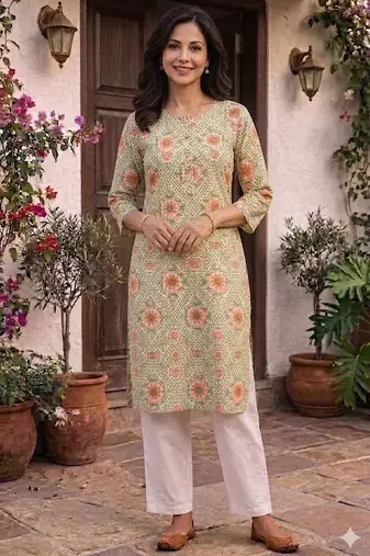 Saka Designs Cream Printed Cotton Kurti
