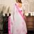 White, pink printed linen pre draped  saree with blouse