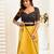 Yellow printed linen pre draped  saree with blouse