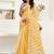 Yellow, white printed linen pre draped  saree with blouse