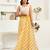 Yellow, white printed linen pre draped  saree with blouse